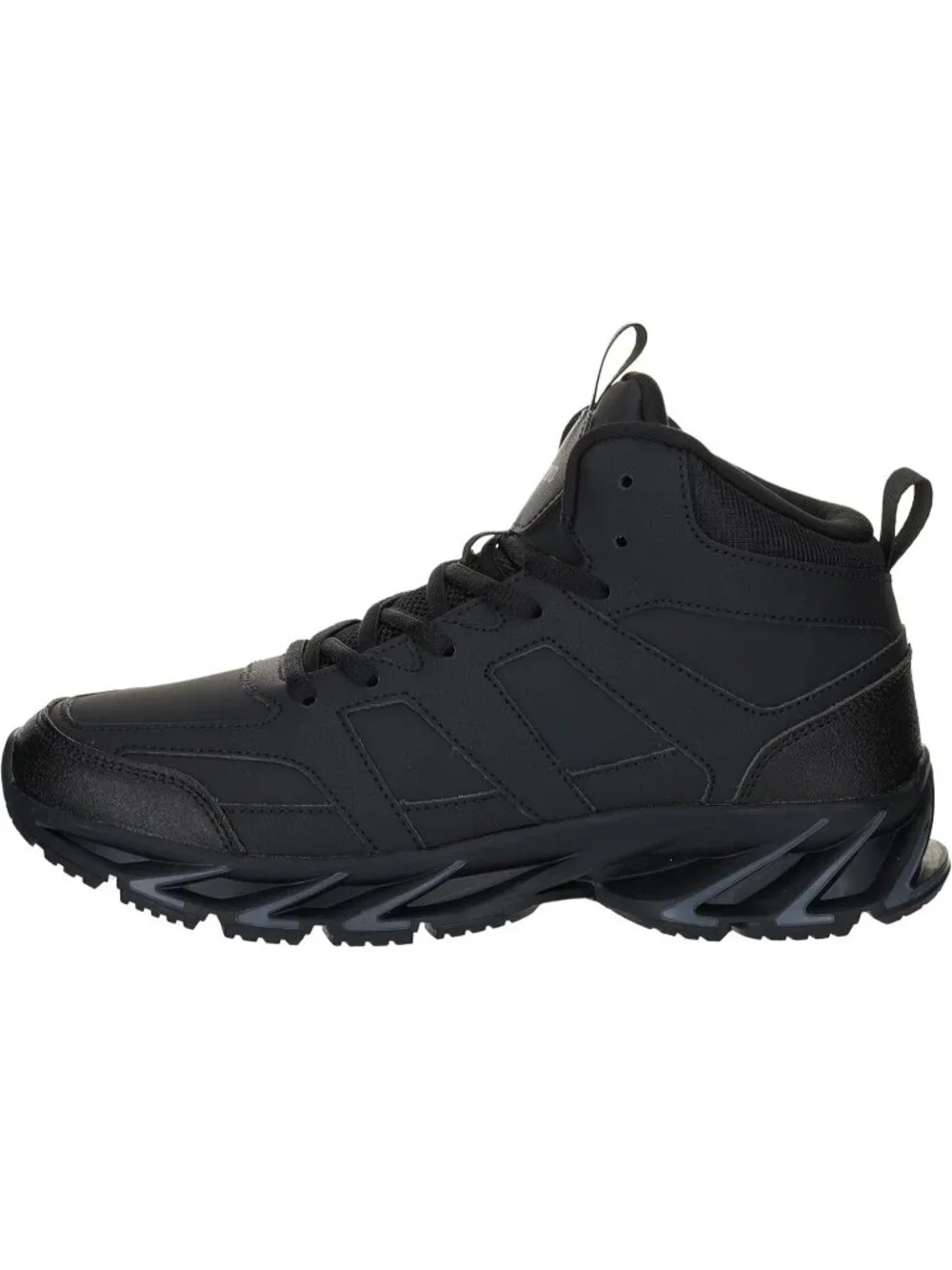 Joomra Men's All Black Rubber Leather High Top Athletic Inspired Lace Up Sneaker